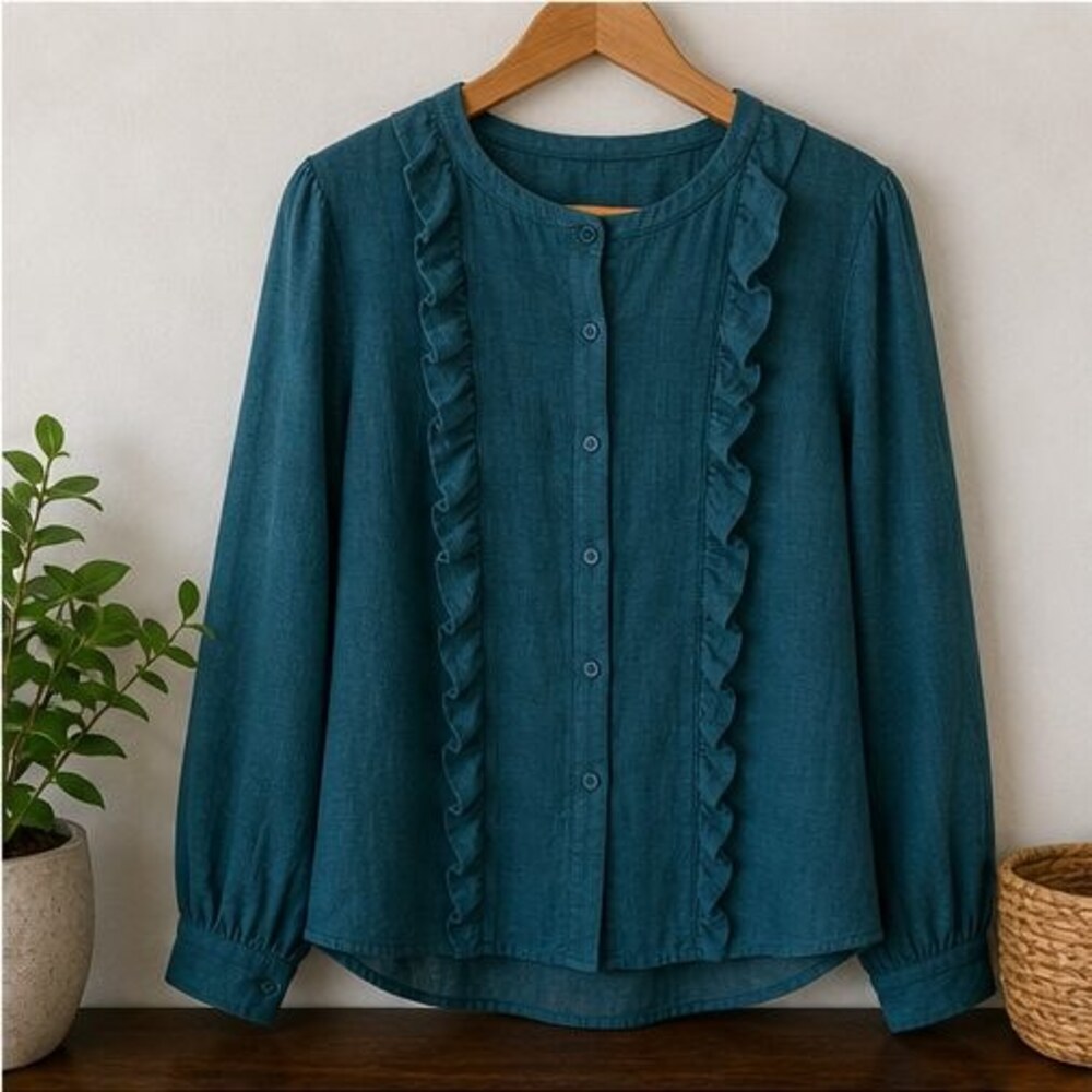 Teal Ruffle Blouse